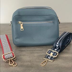 Elegant Blue Leather Crossbody Bag